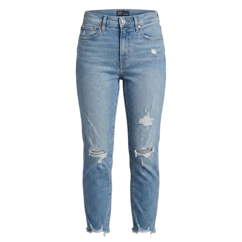 Gap Vintage Slim High Rise Blue Distressed Raw Hem Jeans Women Size 4/27